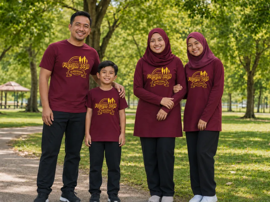 Contoh design baju Family Day maroon