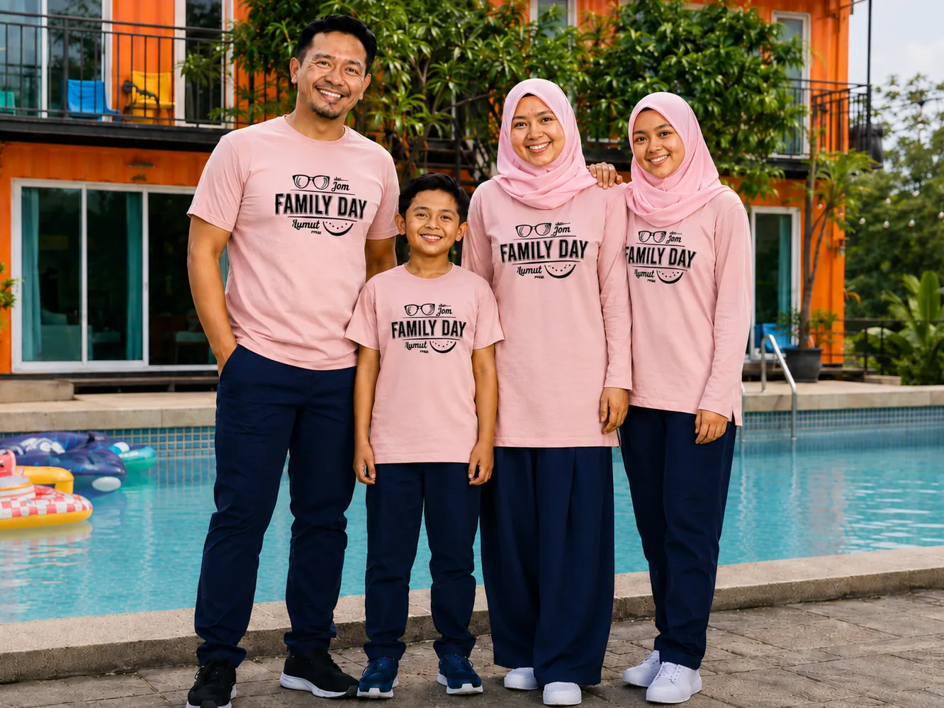 Contoh design baju Family Day warna pink